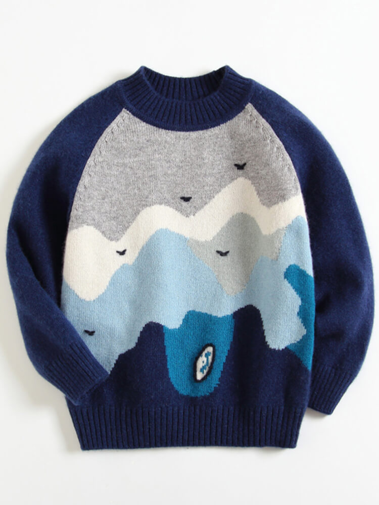 (image for) Kids Navy Blue Ocean Scene Cashmere Crew Neck Sweater